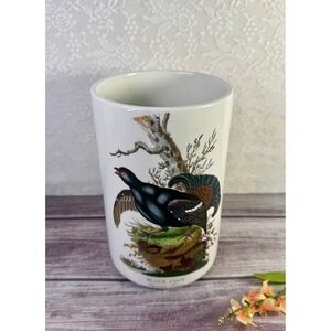 Portmeirion Birds of Britain Black Ceramic Vase Utensil Holder 8.5" Tall